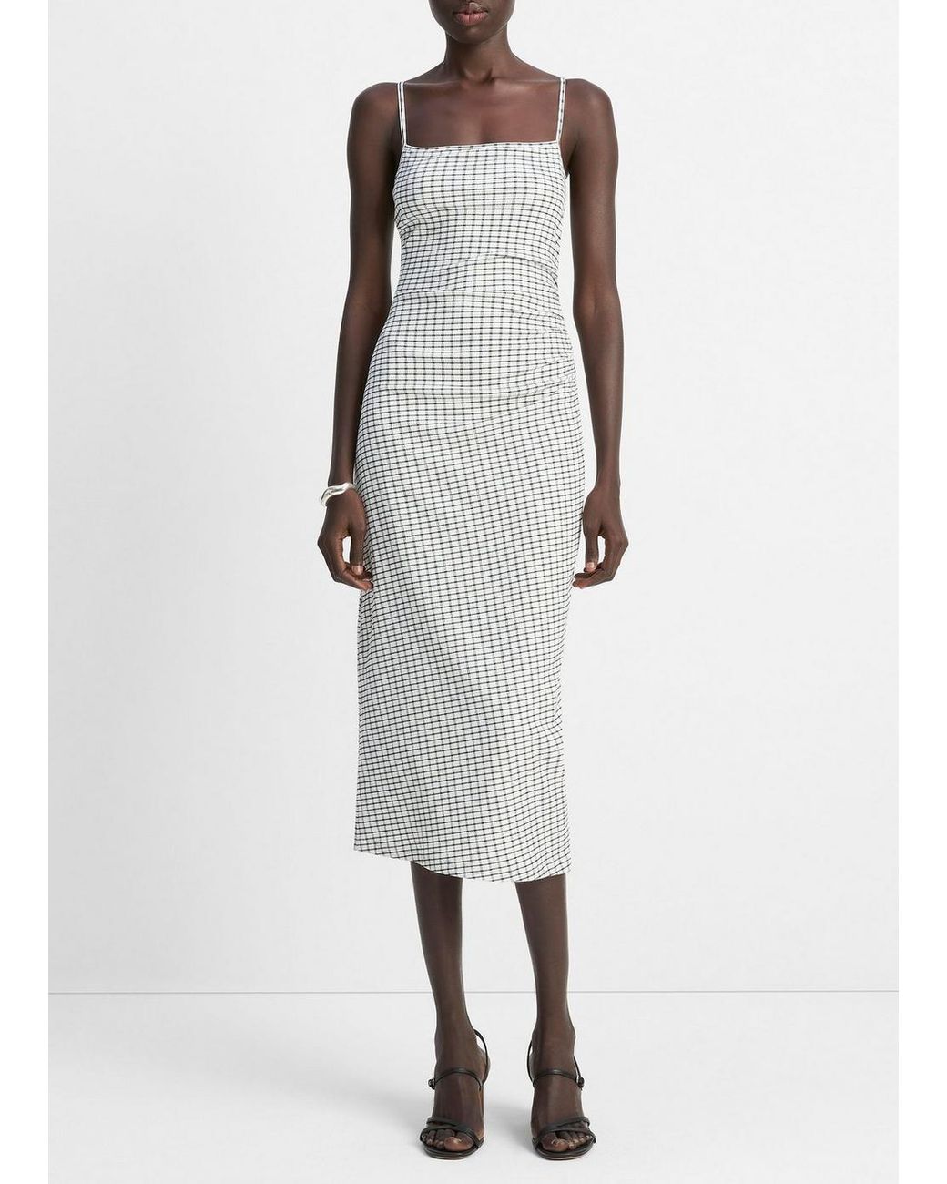 Vince White Checked Smocked Tank Dress