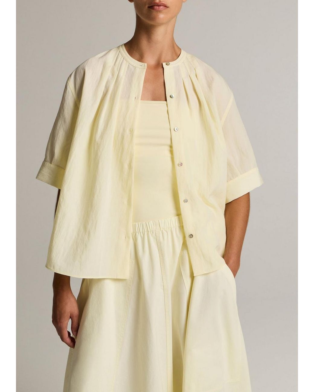 Vince Natural Gathered A-Line Button-Front Shirt