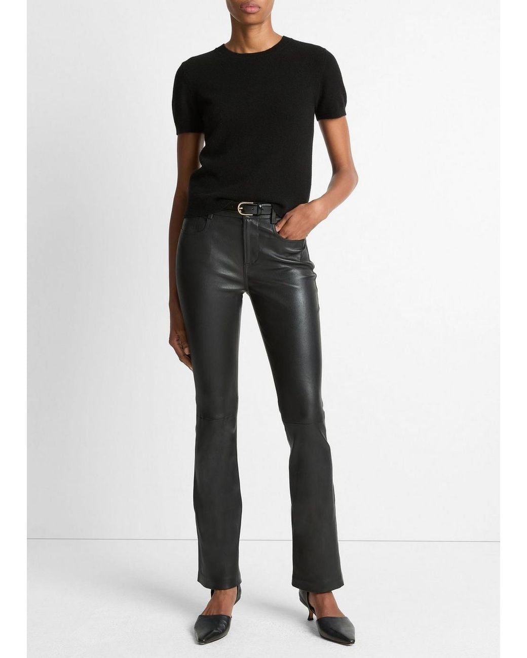 Vince Black Stretch Leather Boot-Cut Pant