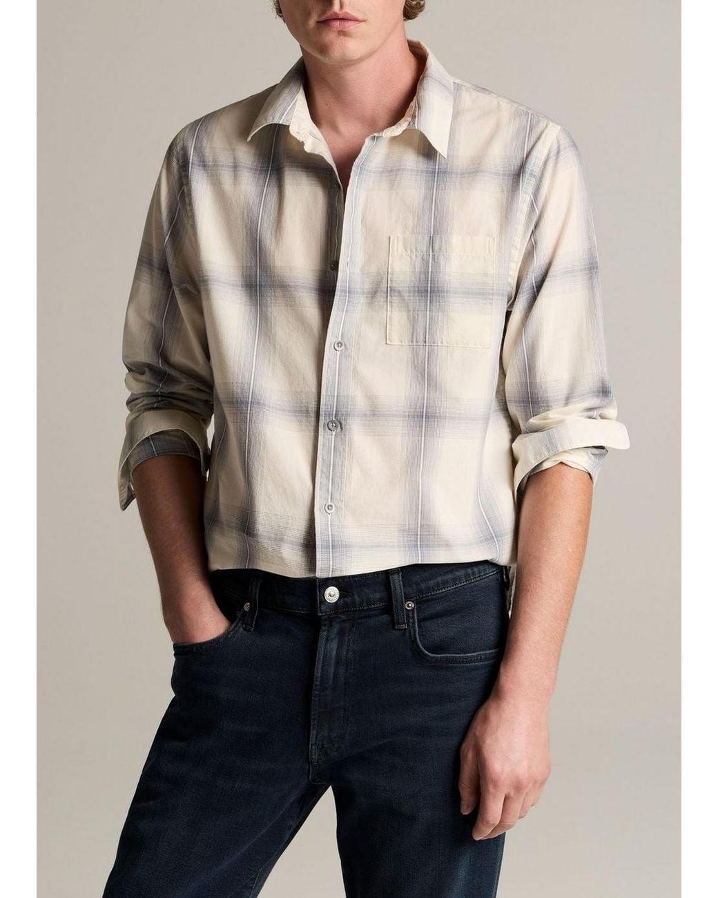 Vince Natural Townes Plaid Cotton Button-Front Shirt for men
