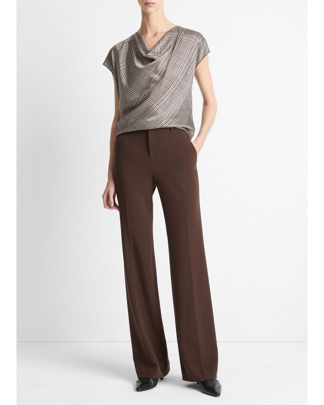 Vince Brown Mid-Rise Tailored Flare Pant