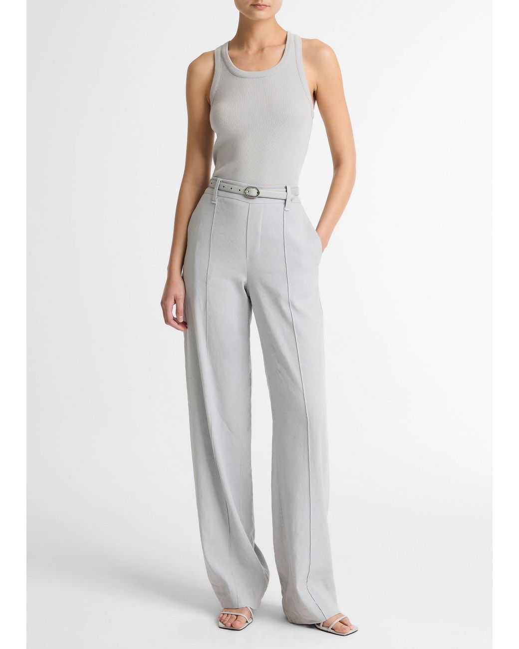 Vince White Joan High-Rise Linen-Blend Pull-On Pant