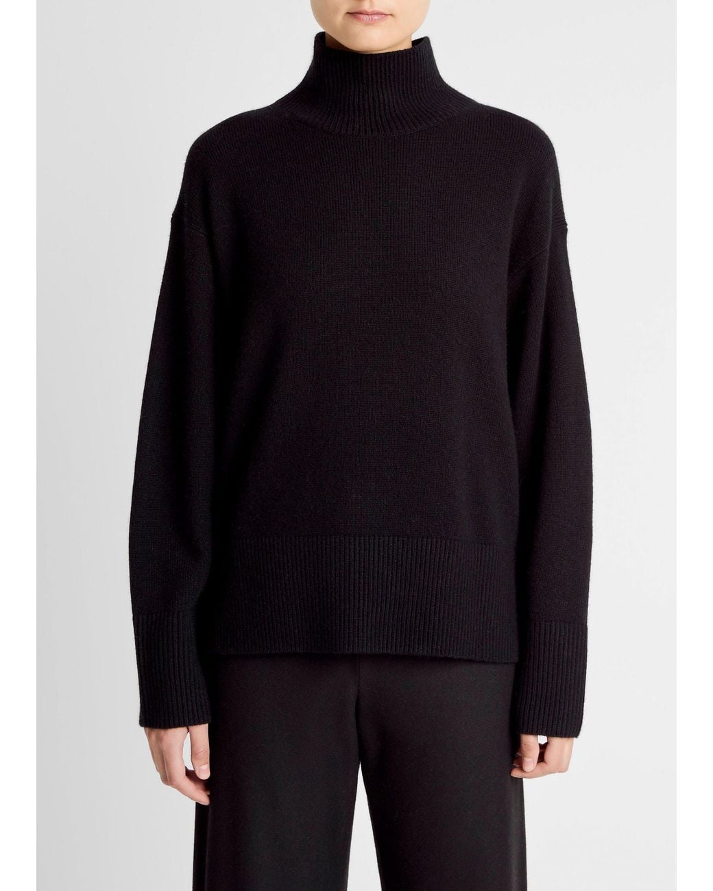 Vince Blue Wool-Cashmere Side-Slit Turtleneck Sweater