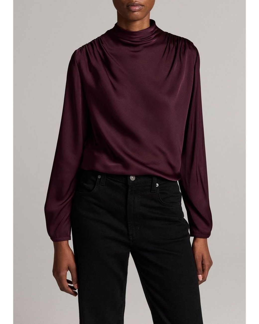 Vince Red Silk-Blend Draped Cowl-Neck Long-Sleeve Top