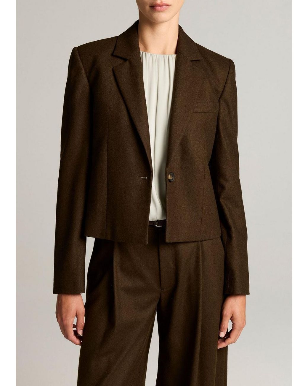 Vince Brown Italian Wool-Blend Flannel Short Blazer