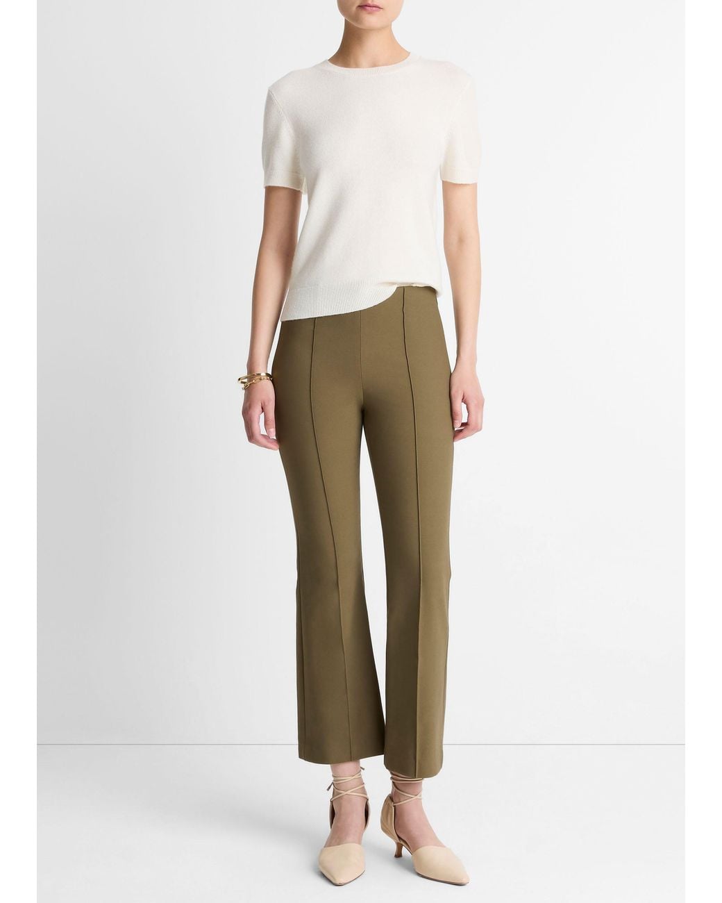 Vince Natural Niki Mid-Rise Pintuck Crop Flare Pant