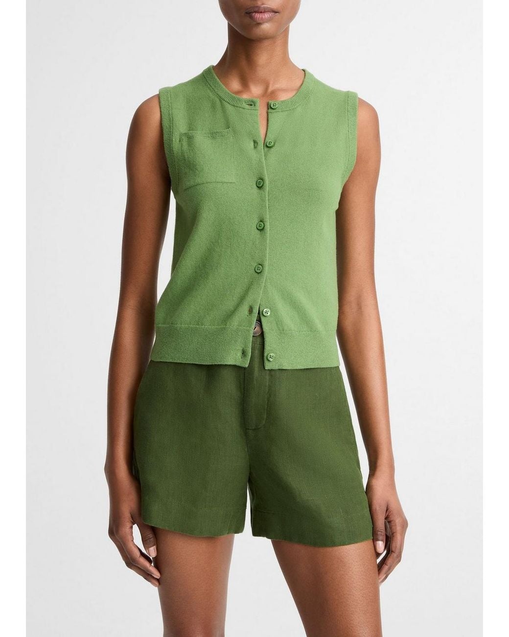 Vince Green Cotton & Cashmere-Blend Button-Front Shell