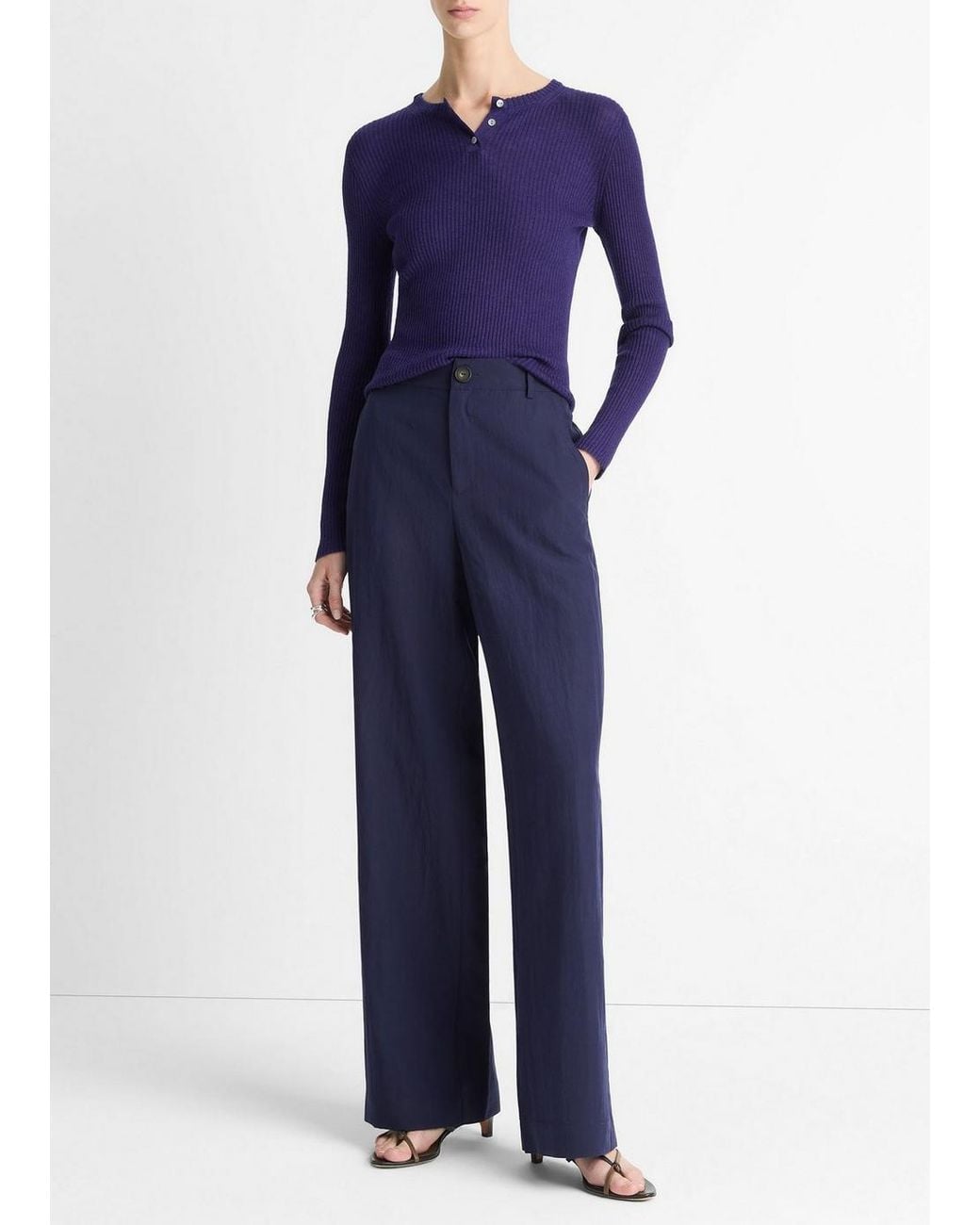 Vince Blue Textured Relaxed Wide-Leg Pant
