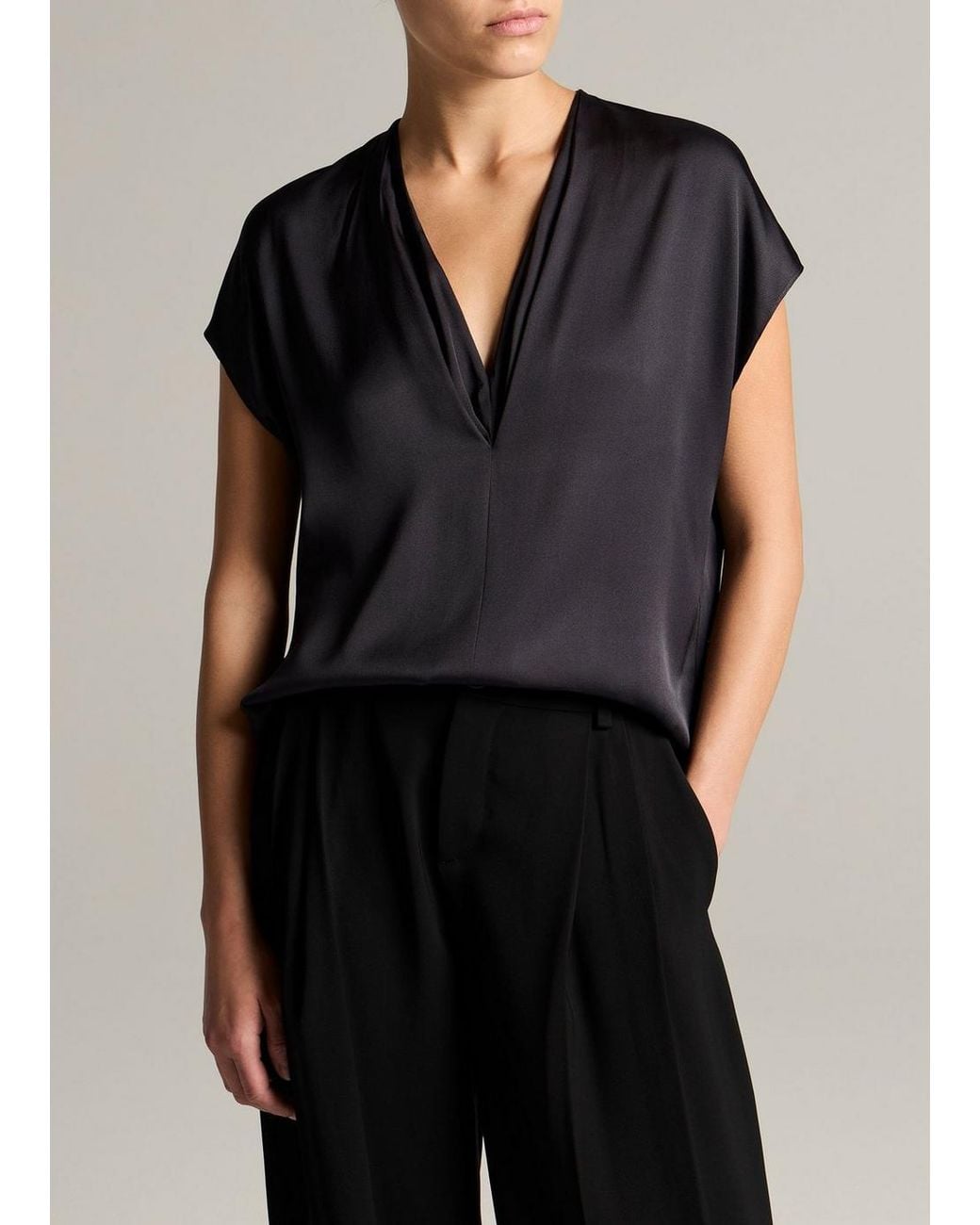 Vince Black Silk-Blend Double V-Neck Top