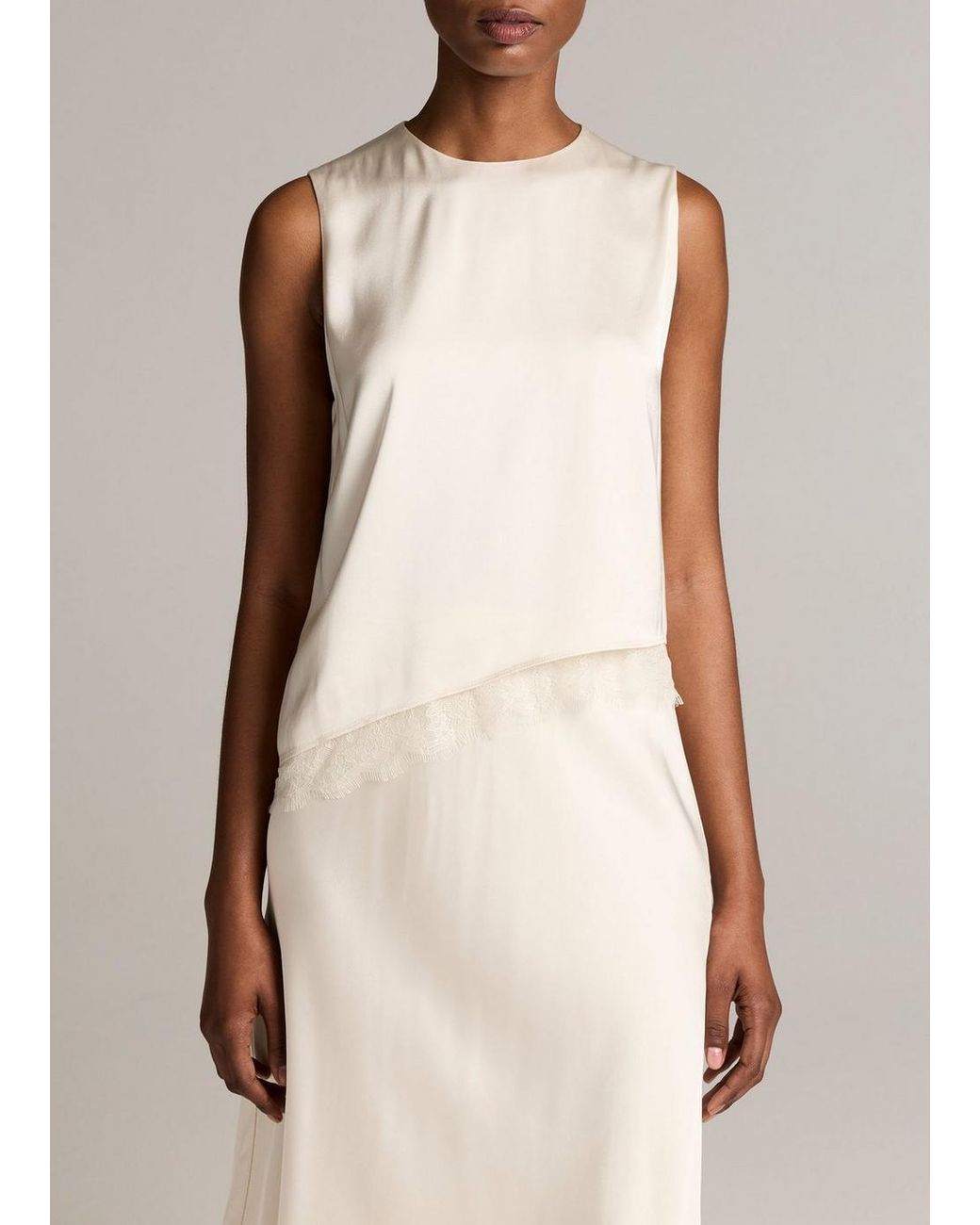 Vince Natural Lace-Trim Satin Asymmetric Shell