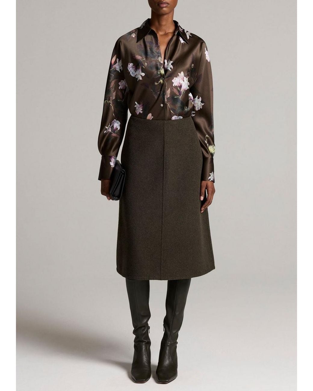 Vince Brown Splittable Wool-Blend Skirt