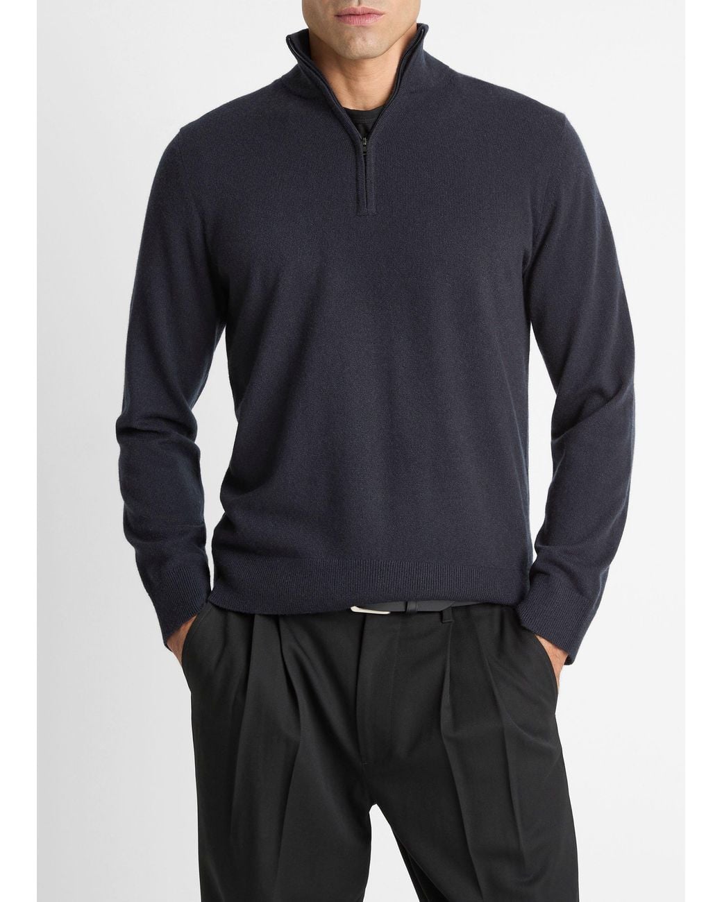 Vince Blue Cashmere Quarter-Zip Sweater for men