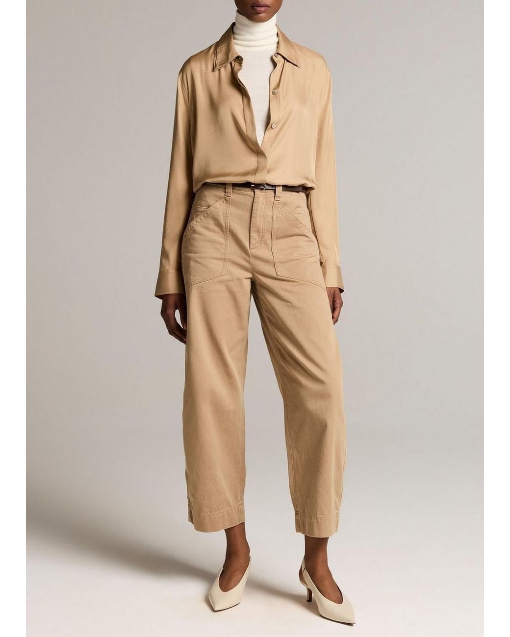 Vince Natural Washed Cotton Twill Mid-Rise Utility Pant