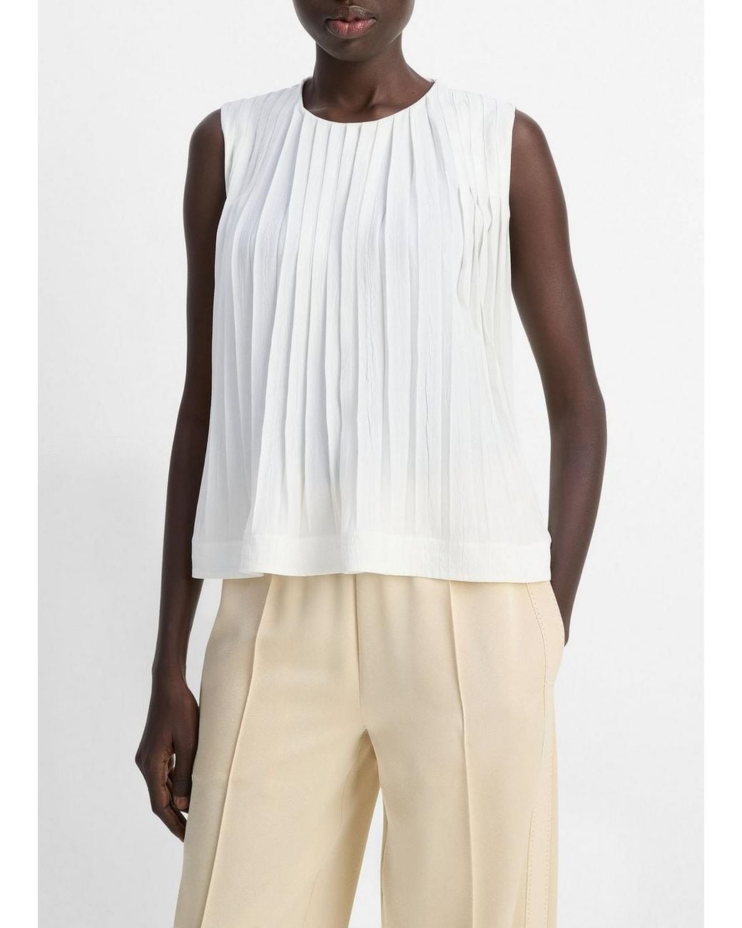 Vince White Pleated A-Line Top