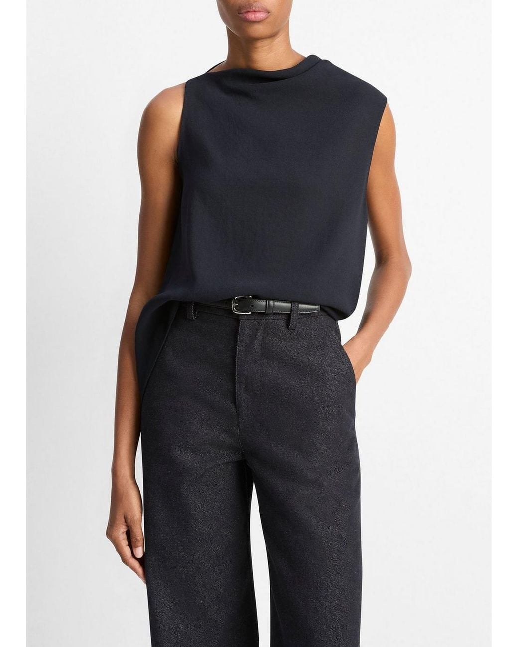 Vince Blue Asymmetrical Draped A-Line Top