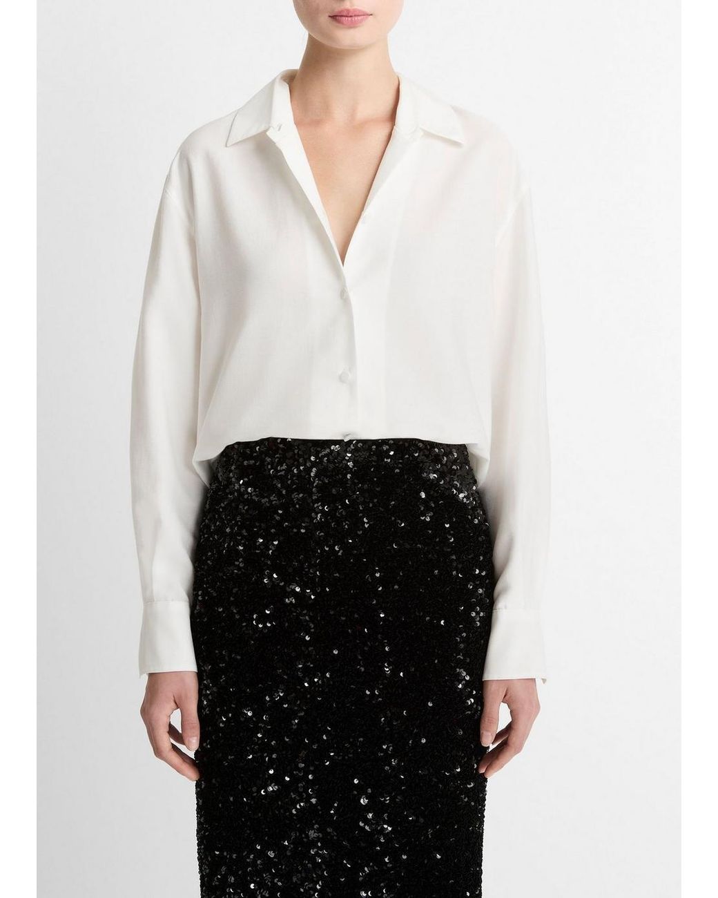 Vince White Refined Twill Covered-Button Shirt