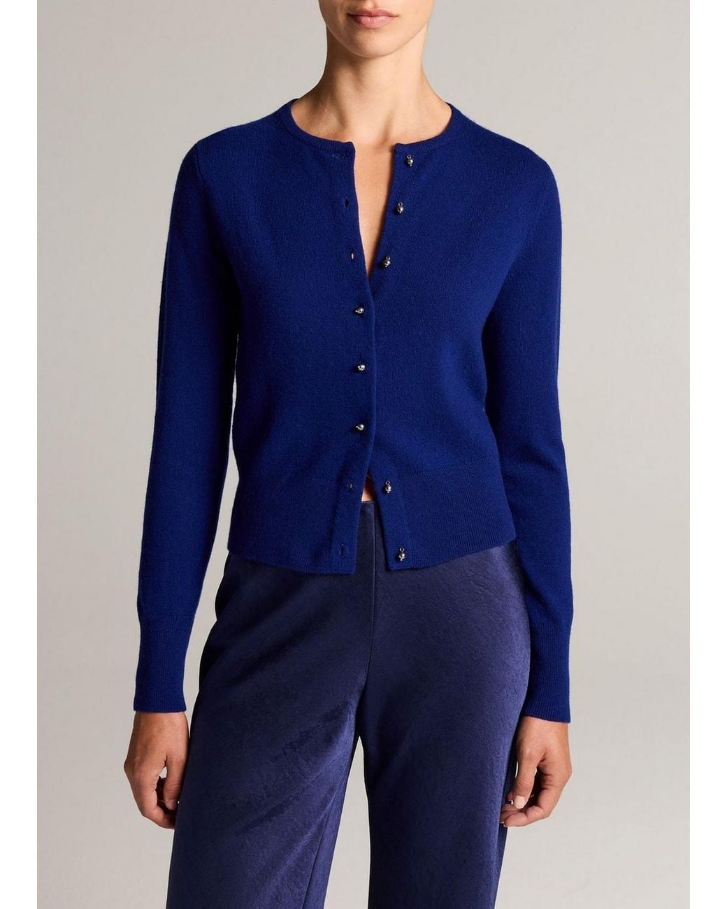 Vince Blue Pearl Drop-Button Wool & Cashmere-Blend Cardigan