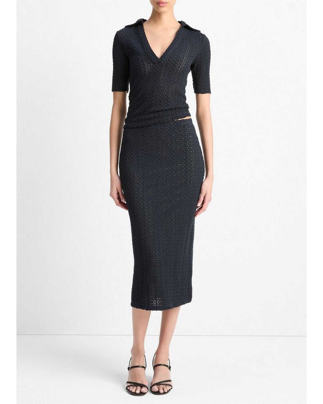 Vince Blue Textural Cotton Midi Skirt