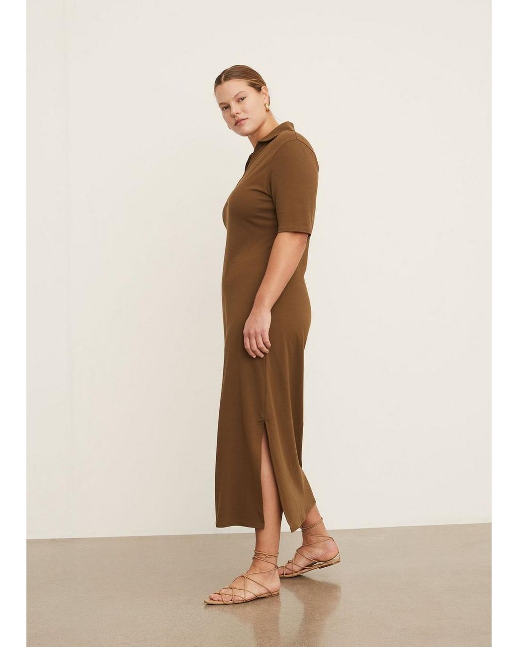 Vince Cotton Elbow Sleeve Polo Dress in 