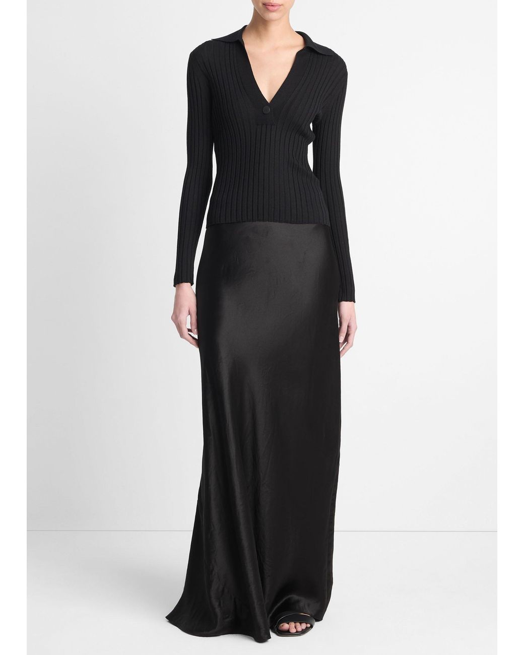 Vince Black Satin Maxi Skirt
