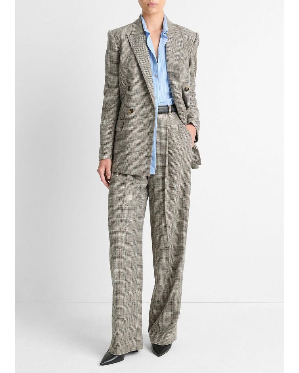 Vince Plaid Italian Wool-Blend Double-Breasted Blazer Lyst UK