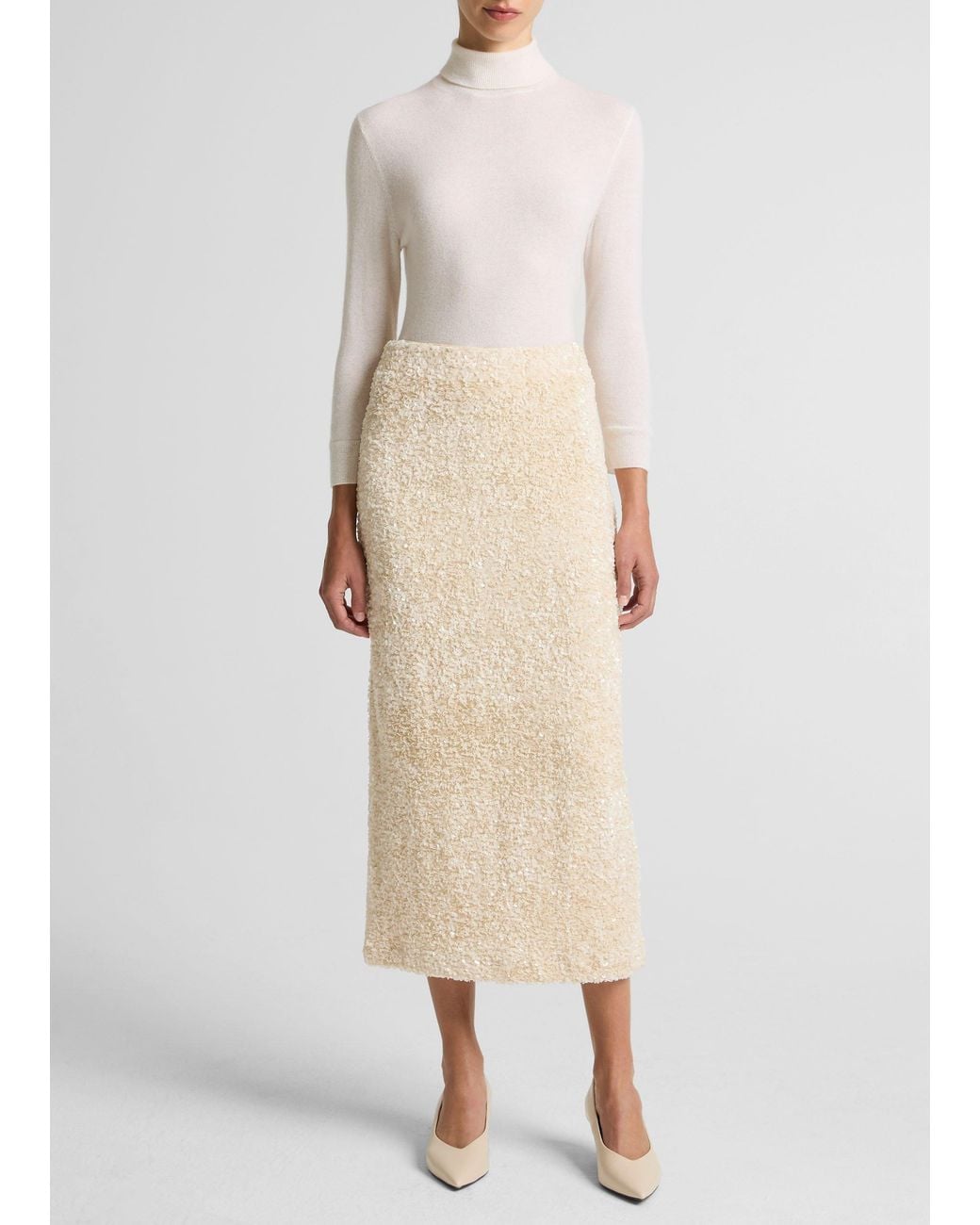 Vince Natural Sequined Velvet Column Skirt
