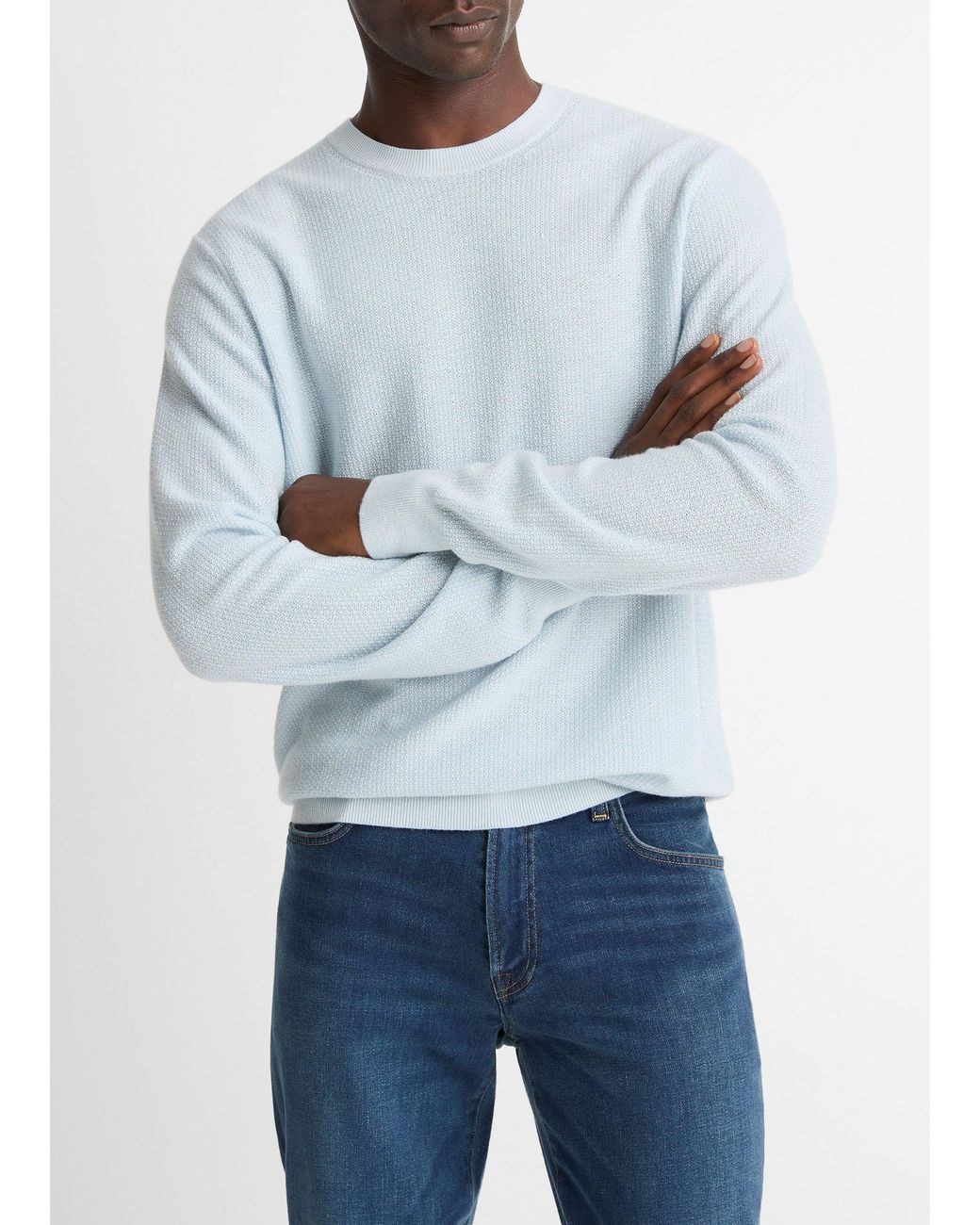 Vince Blue Geo-Jacquard Wool-Blend Crew Neck Sweater for men