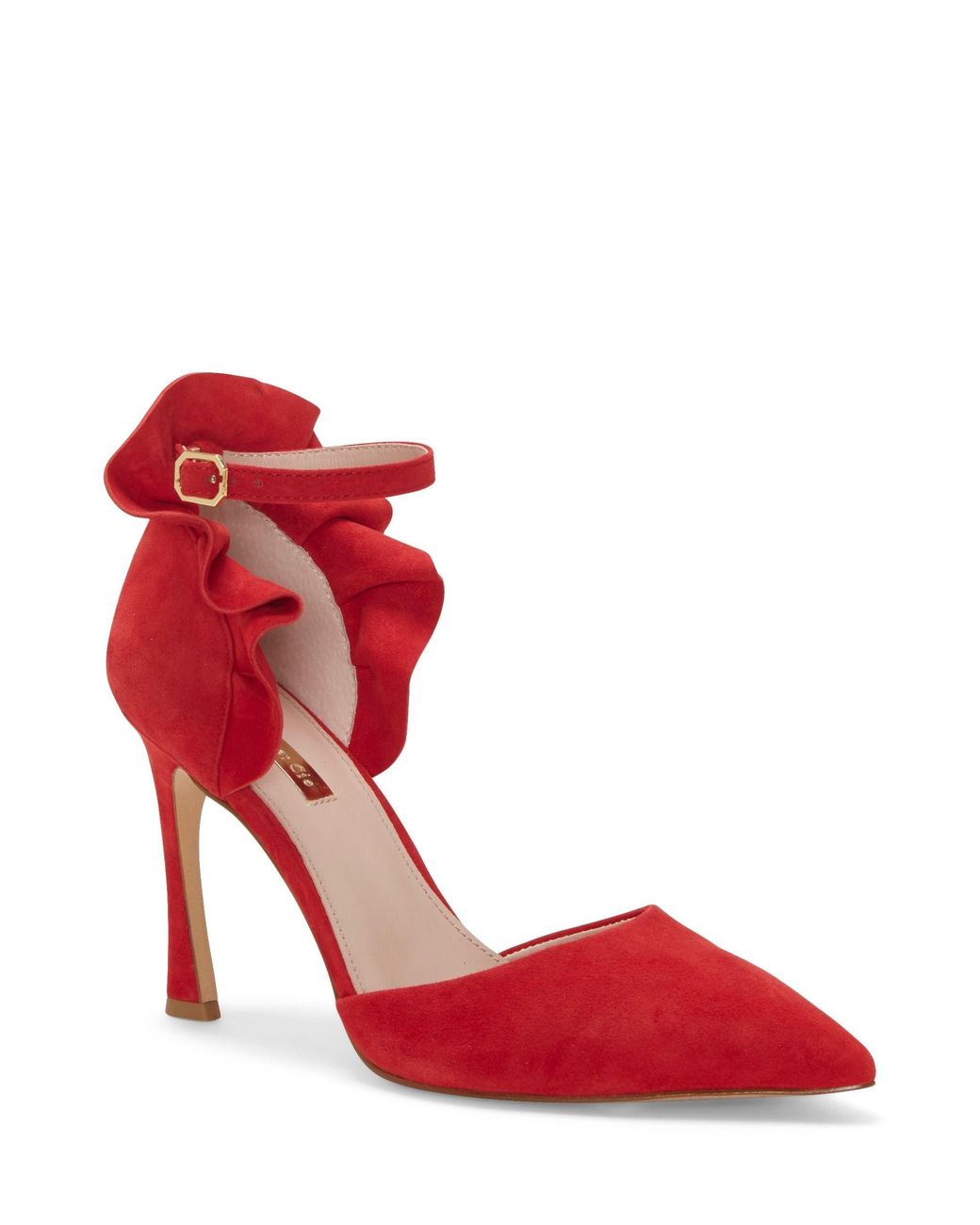 Vince Camuto Suede Telissa Ruffle-detail Pump in Red - Lyst