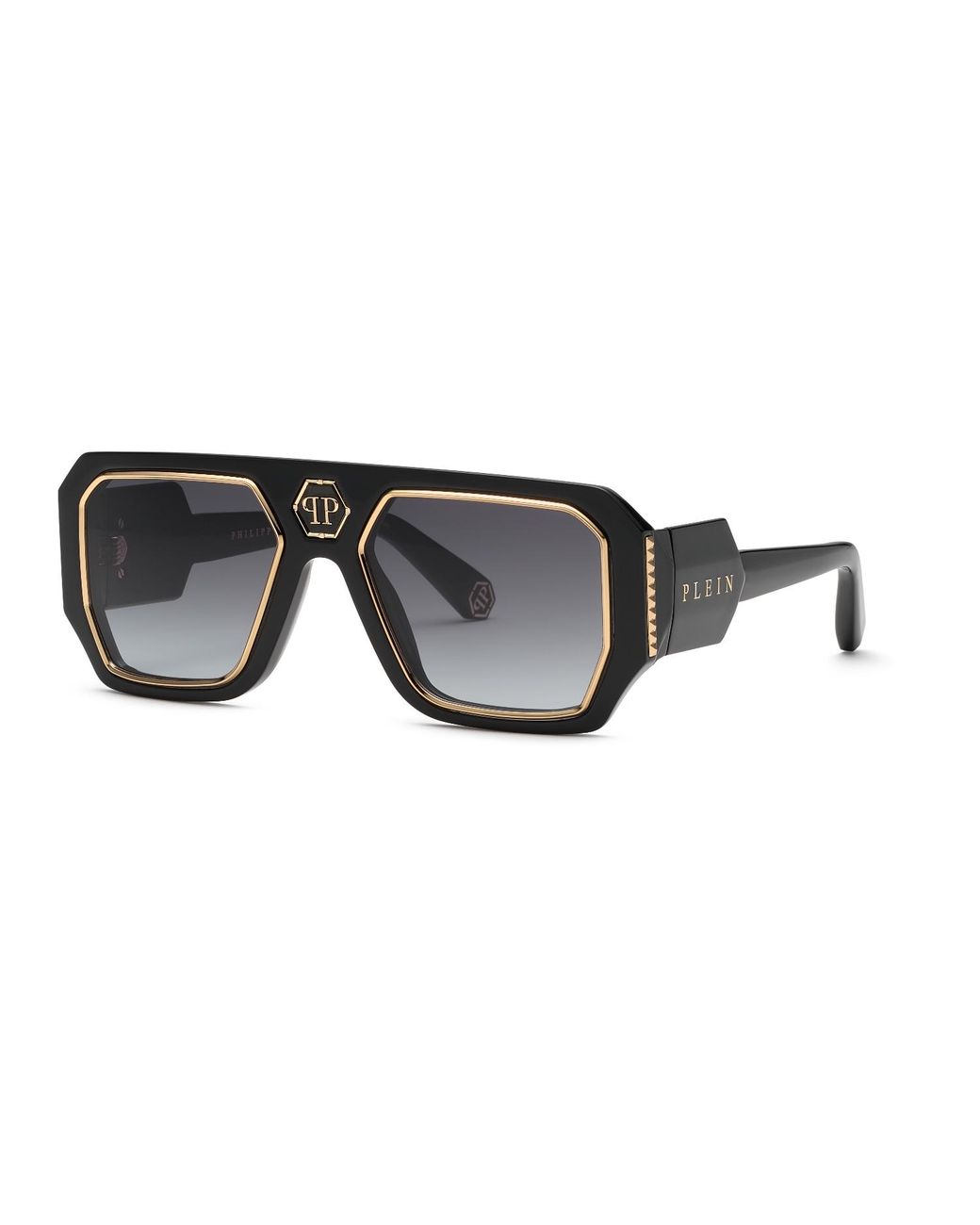 Philipp Plein Black Spp188 Plein Contemporary 700 Sunglasses Acetate Smoke Geometric Normal Nuanced for men