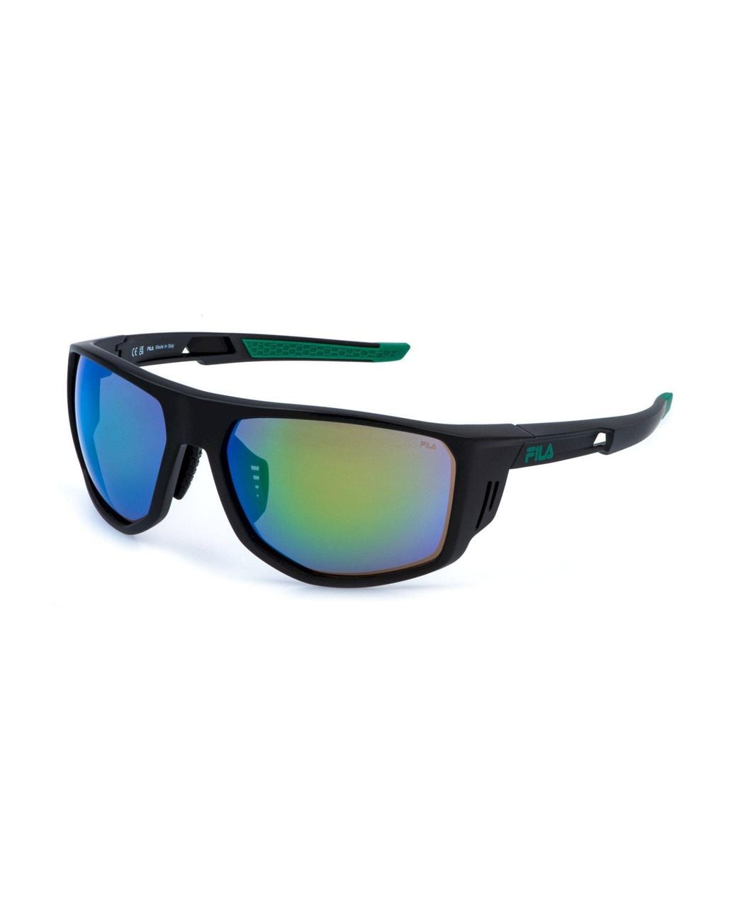 Fila Black Sfib13 U28V Sunglasses Injected Geometric Water Repellent Mirrored for men