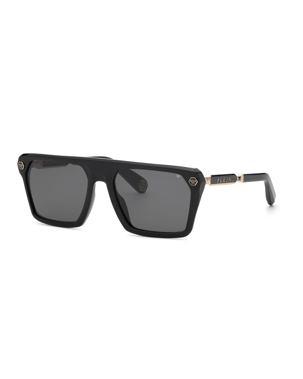 Philipp Plein Black Spp228 Plein Hexagon Stud 700 Sunglasses Acetate Smoke Squared Normal for men