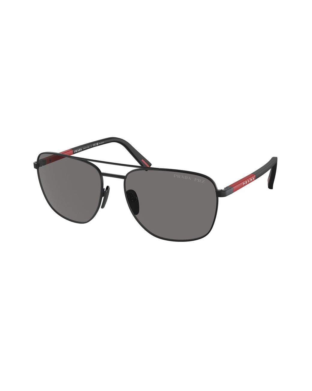 Prada Linea Rossa Black Ps 54Zs 1Bo02G Sunglasses Steel Round Polarized for men