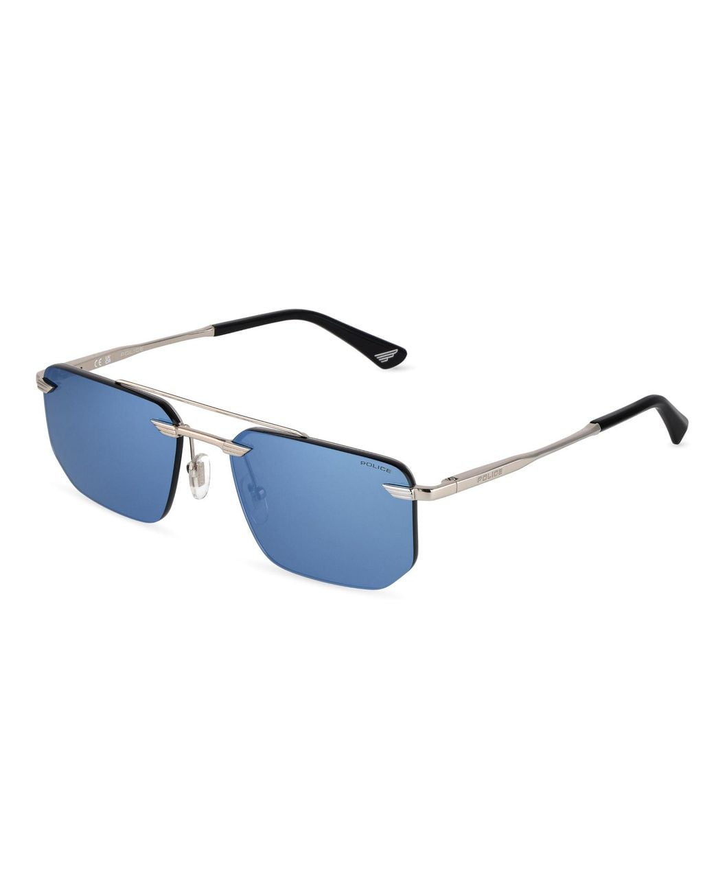 Police Black Splu76 Overfly 2 579B Sunglasses Metal Smoke Geometric Normal Mirrored for men