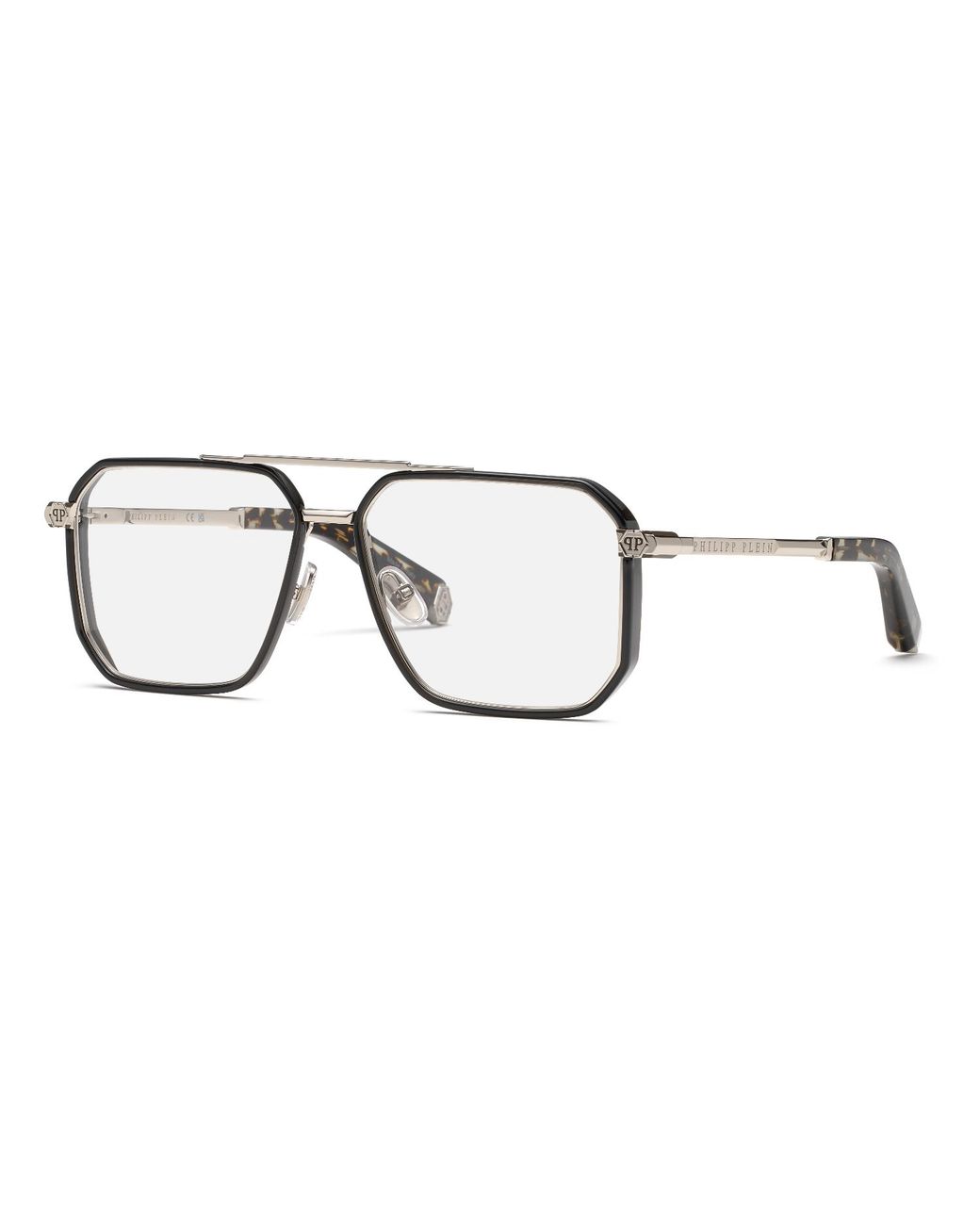 Philipp Plein Black Vpp197M Plein Light 579 Optical Frames Metal Geometric for men