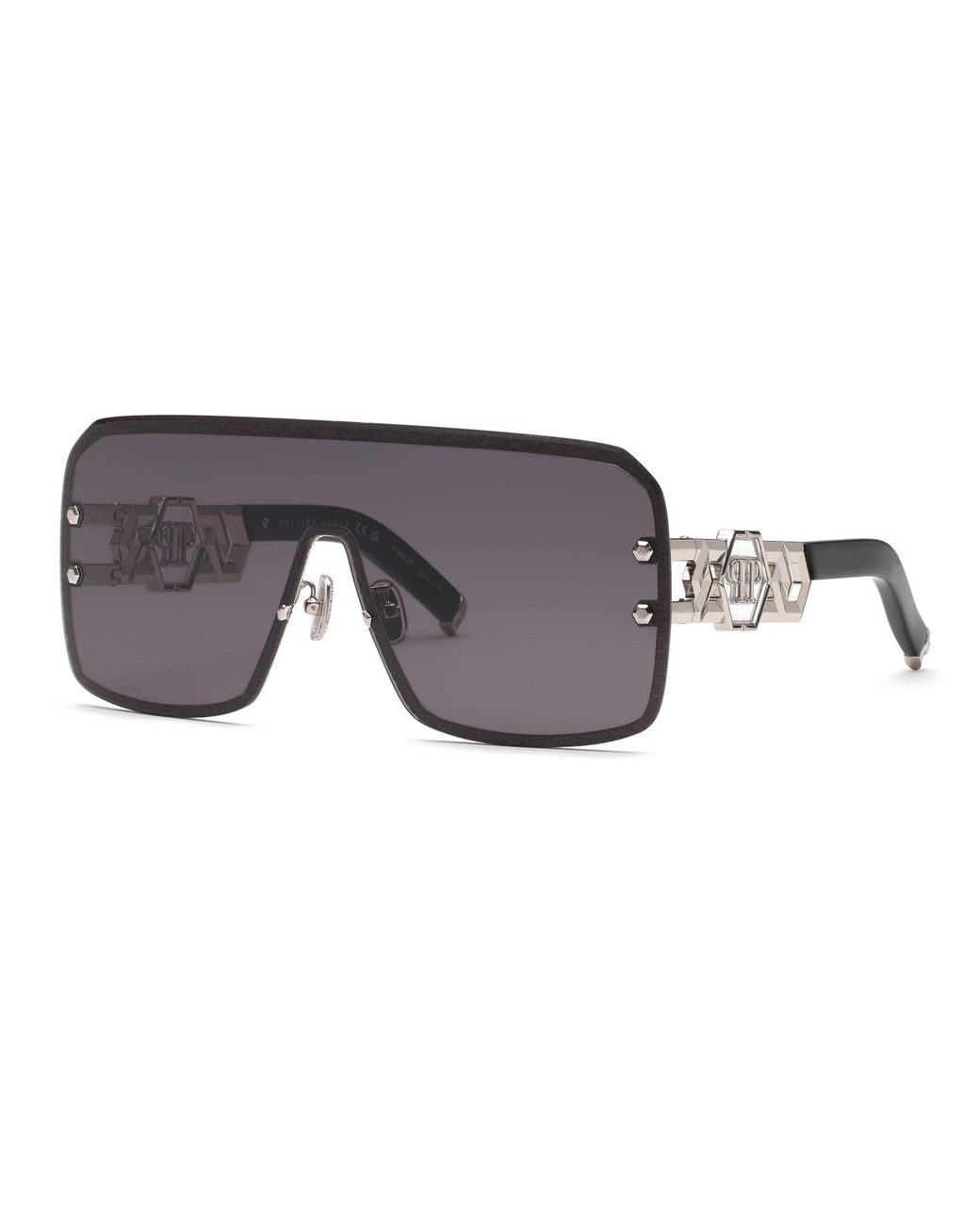 Philipp Plein Black Spp162M Plein Icon Edge 579 Sunglasses Metal Smoke Mask Normal