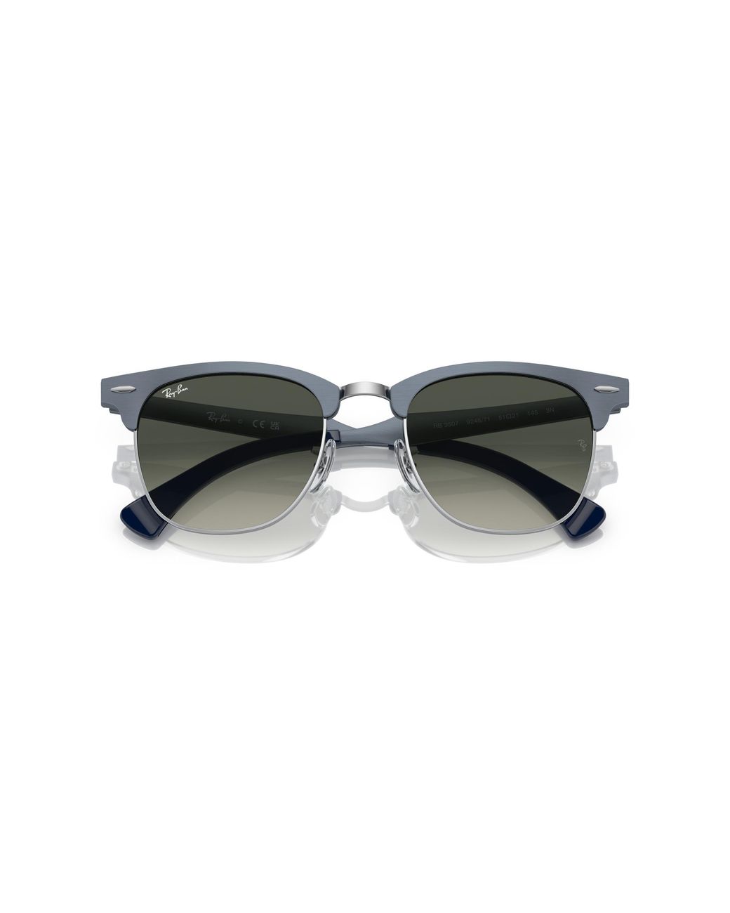 Ray-Ban Black Clubmaster Aluminum Sunglasses Blue Frame Grey Lenses 51-21