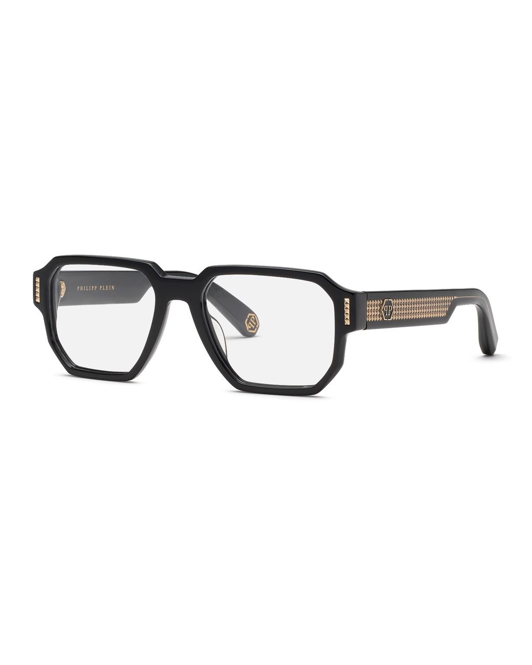 Philipp Plein Black Vpp199M Plein Stud 700K Optical Frames Acetate Geometric for men