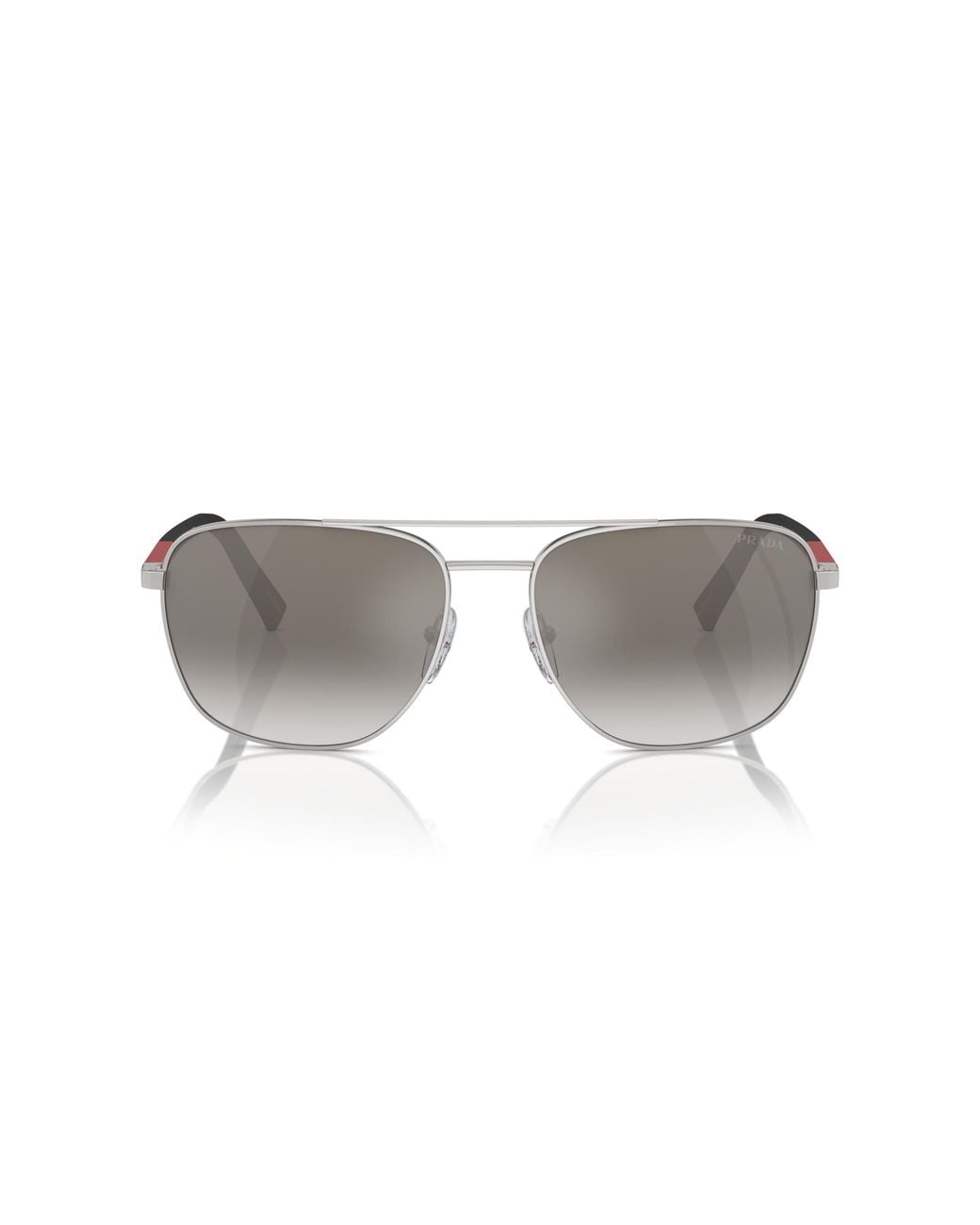 Prada Linea Rossa Black Ps 54Zs 1Bc02M Sunglasses Steel Round Mirrored Shaded for men