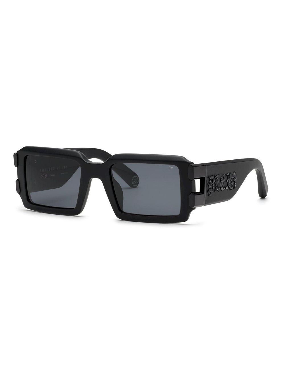 Philipp Plein Black Spp129V Plein Eagle 703 Sunglasses Acetate Smoke Squared Normal for men