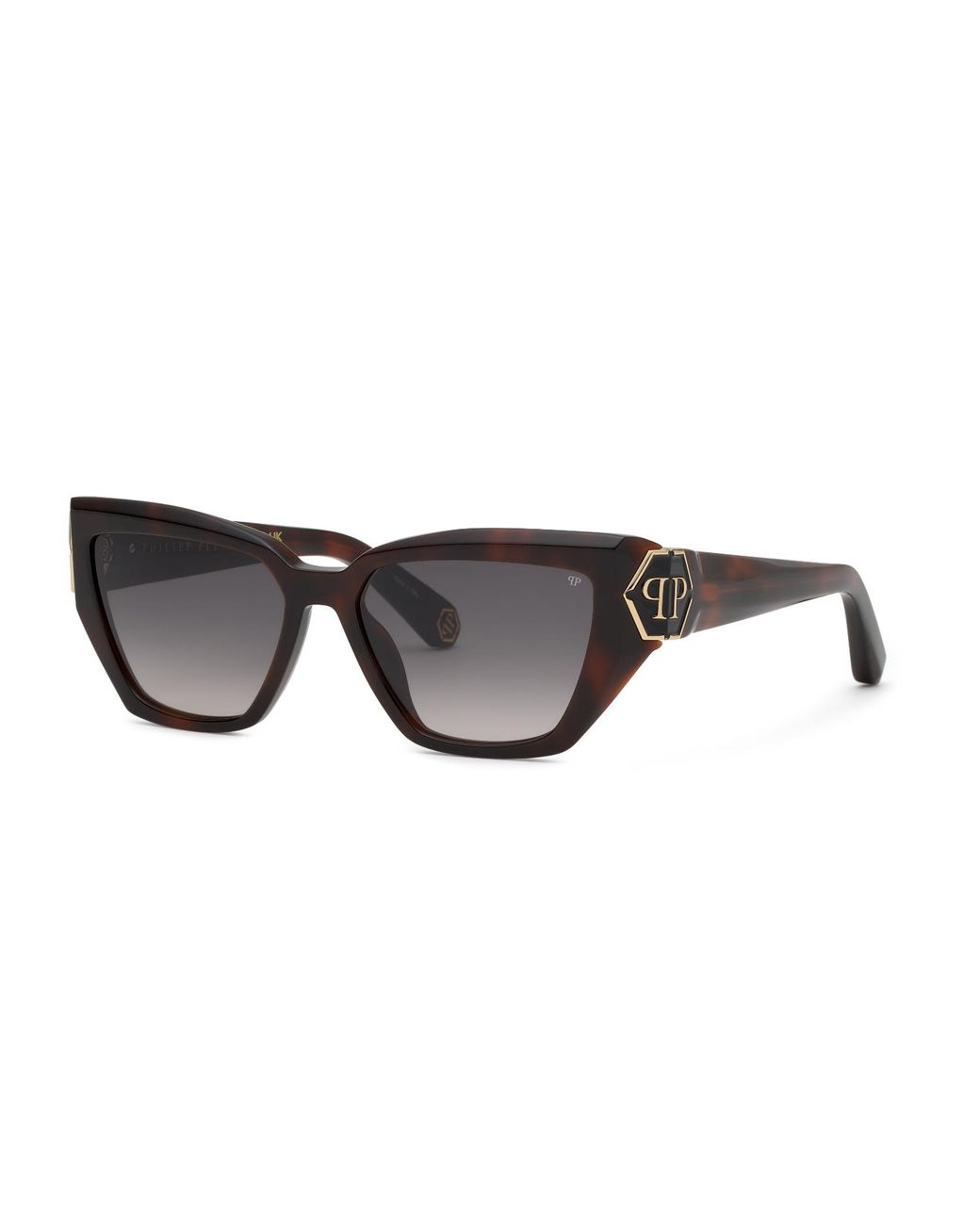 Philipp Plein Black Spp214M Plein Brave 09Xk Sunglasses Acetate Smoke Cat Eye Normal Nuanced