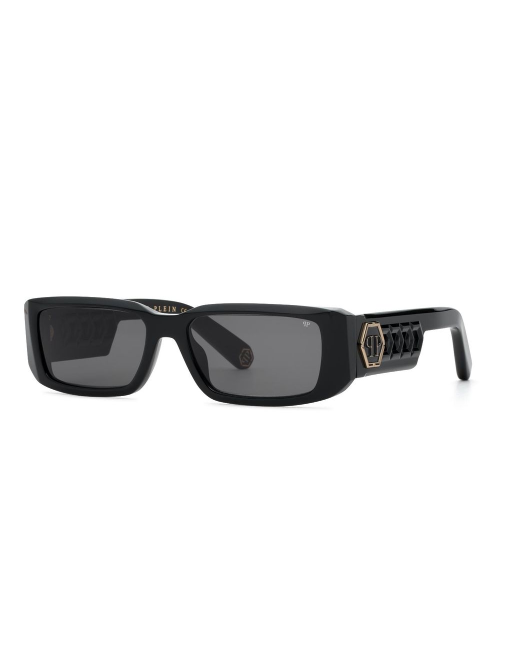 Philipp Plein Black Spp240M Plein Icon Edge 700 Sunglasses Acetate Smoke Squared Normal