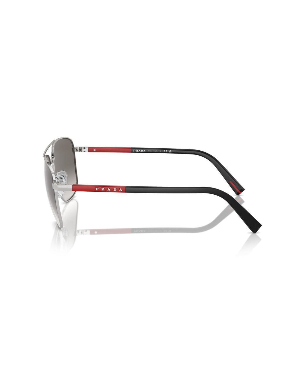 Prada Linea Rossa Black Ps 54Zs 1Bc02M Sunglasses Steel Round Mirrored Shaded for men