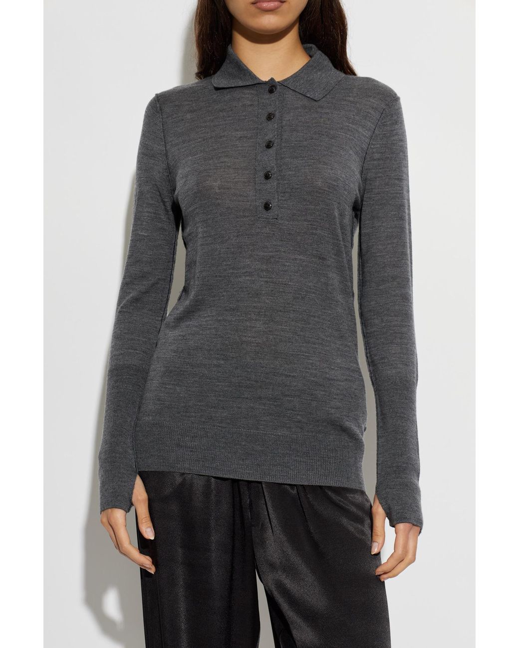 AllSaints Black Wool Polo Shirt 'Martel'