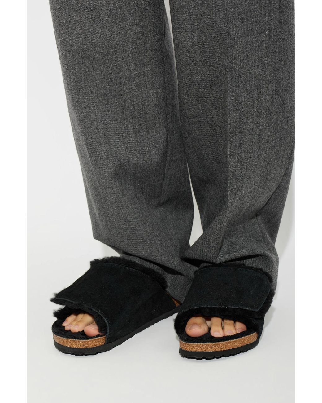 Birkenstock Black 'Solana Shearling' Slides for men