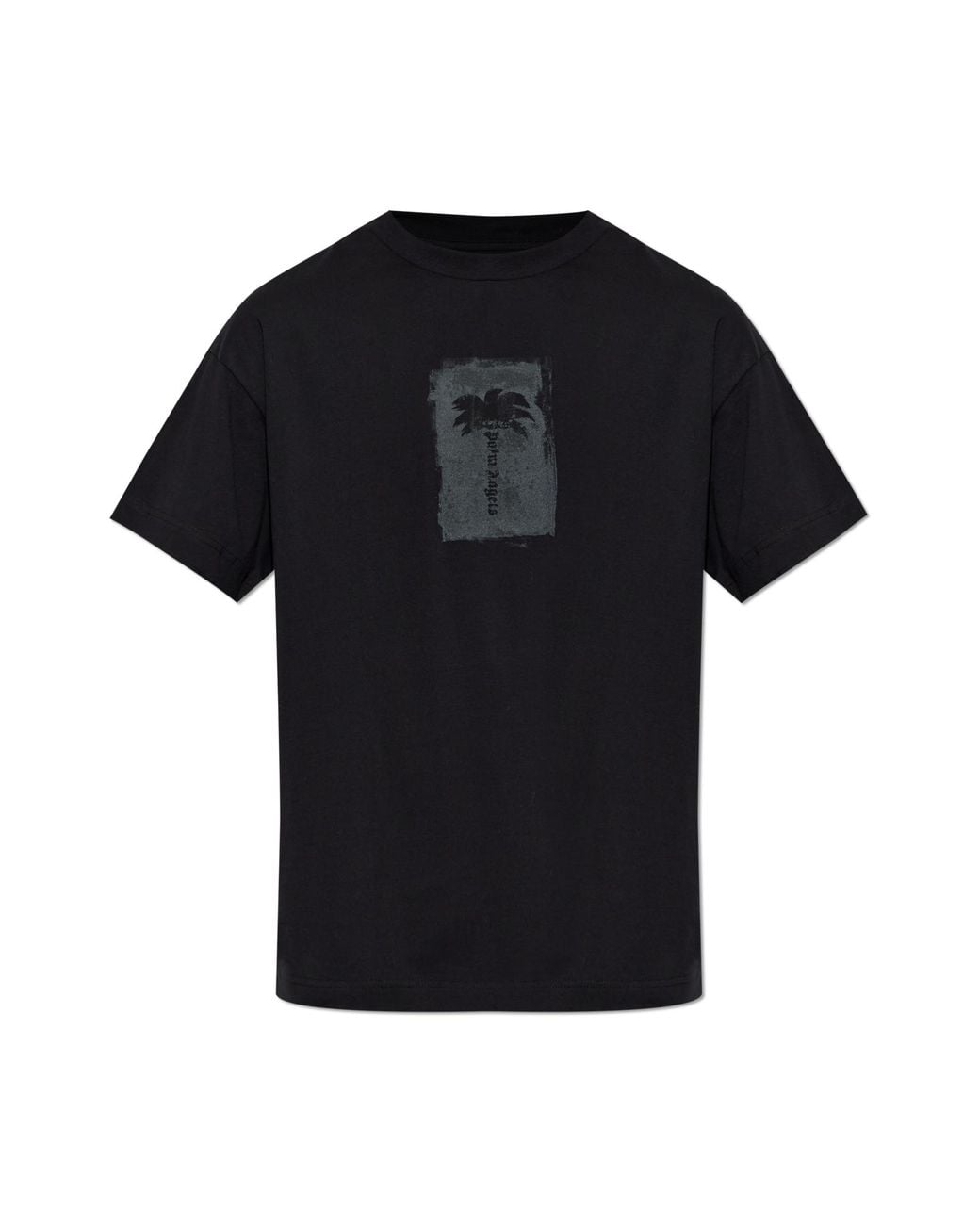 Palm Angels Black Cotton T-Shirt With Print for men
