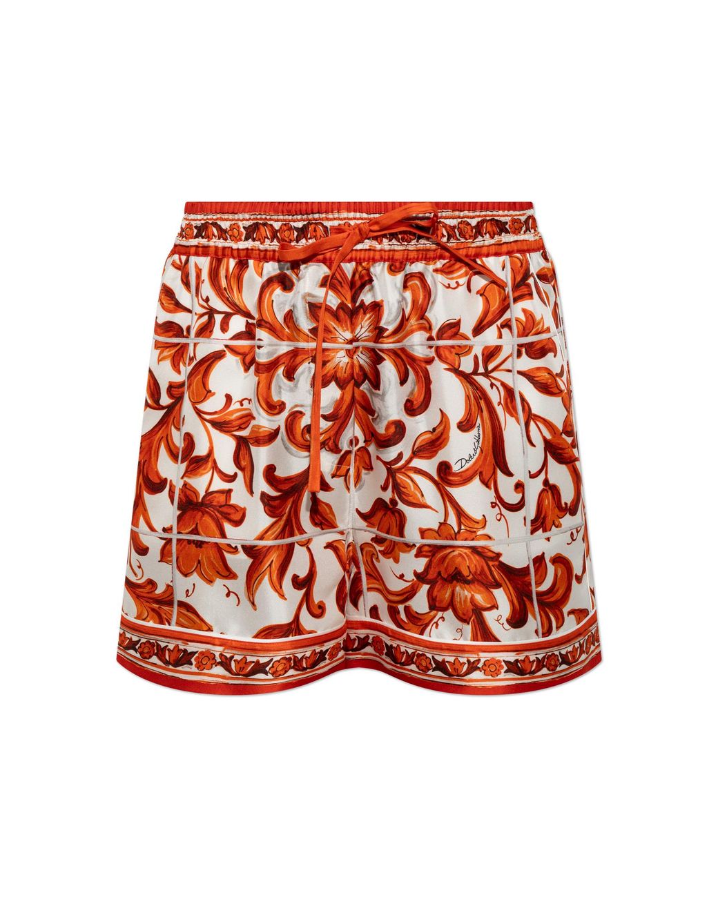 Dolce & Gabbana Red Silk Shorts With 'Majolica' Print