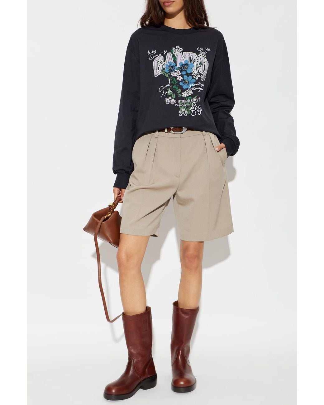 Ganni Black T-Shirt With A Colorful Print