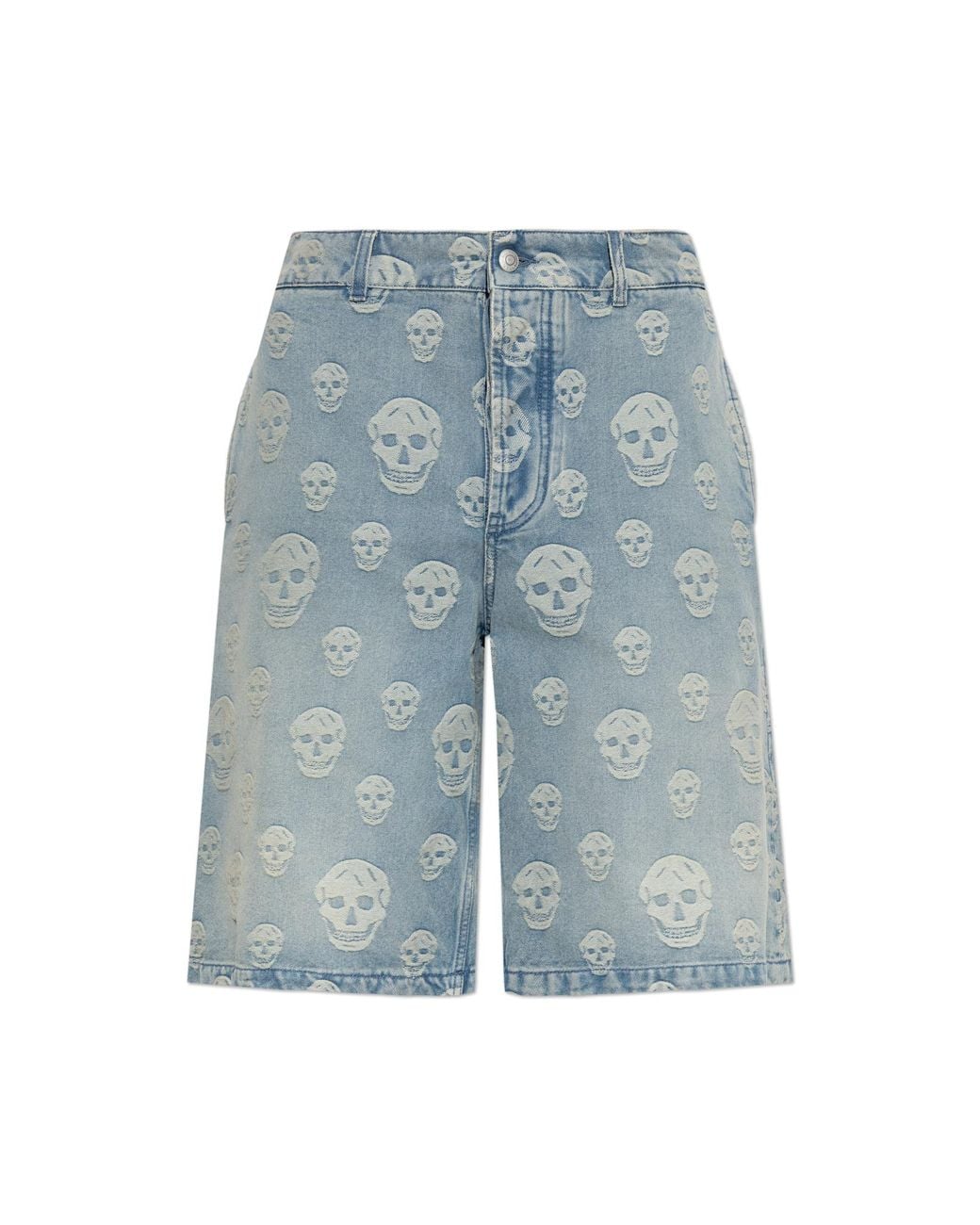 McQueen Blue Denim Shorts With Monogram for men