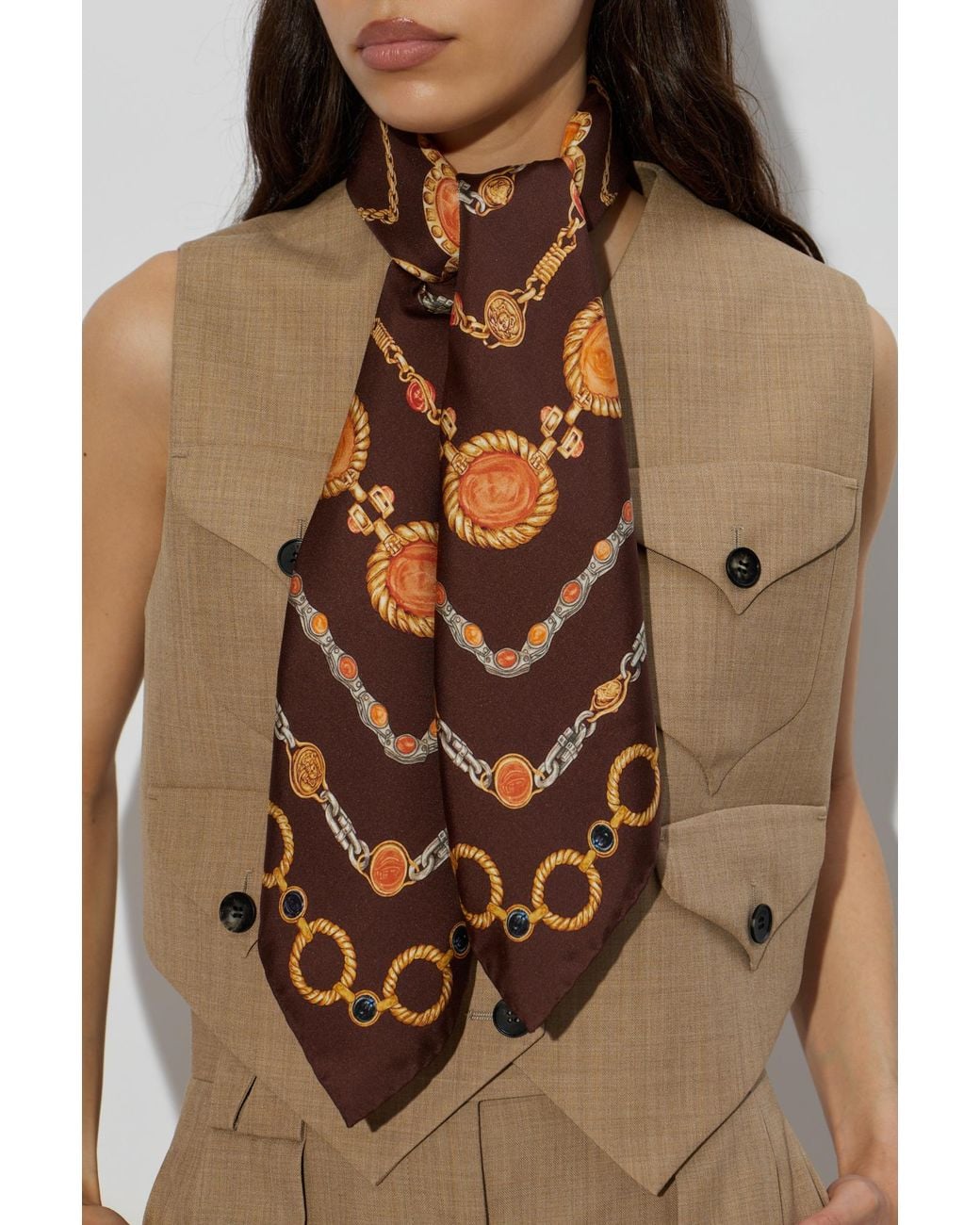 Versace Brown Silk Scarf With "The Lover" Print