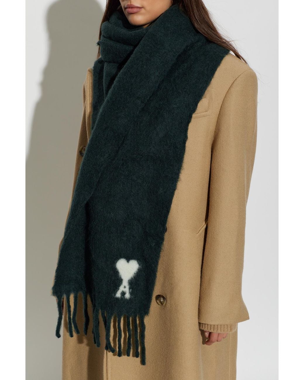 AMI Black Wool Scarf With Logo
